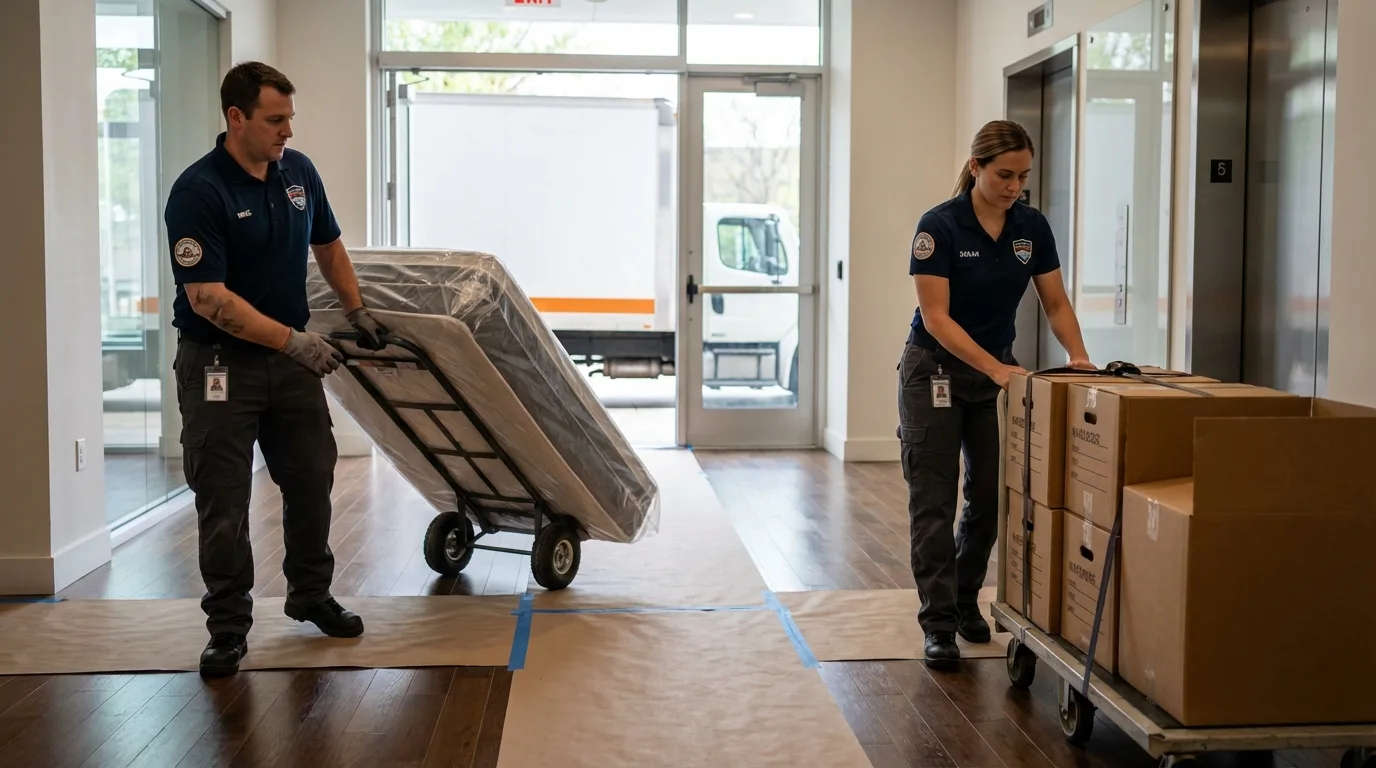 Professional apartment movers loading elevator in Ruskin, FL